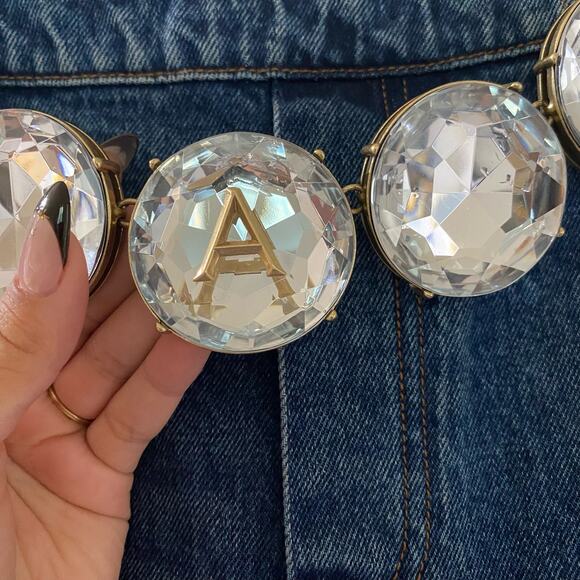 NEW Area Jumbo Crystal Dark Wash Blue Jeans Crystal belt sz 28 - Picture 5 of 10